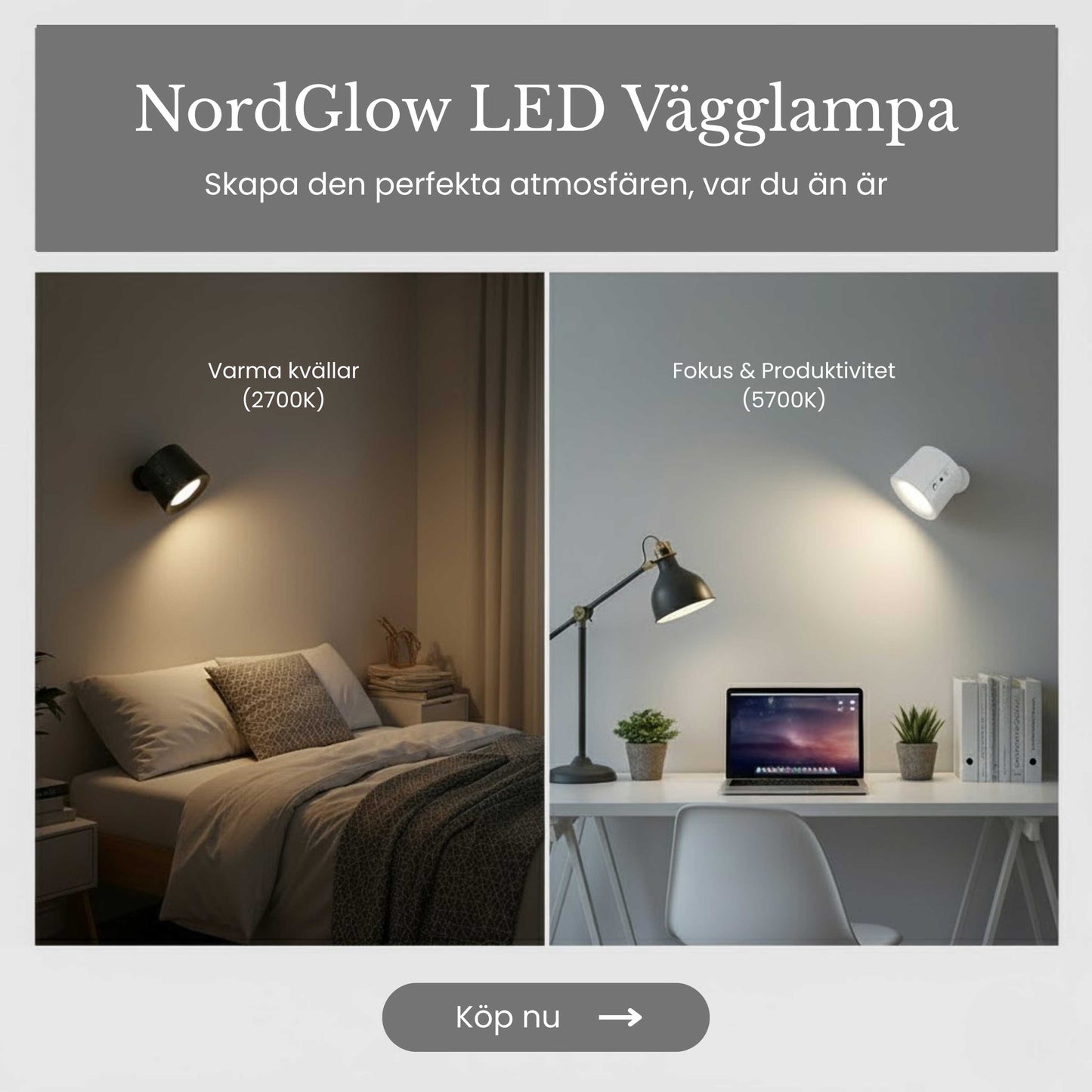 NordGlow – Magnetisk Dubbel LED-Vägglampa