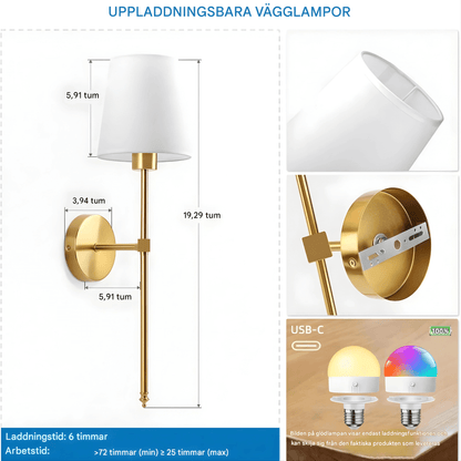 AMARA – Trådlös Vägglampa med Uppladdningsbart Batteri, Dimbart RGB-Ljus & Fjärrkontroll