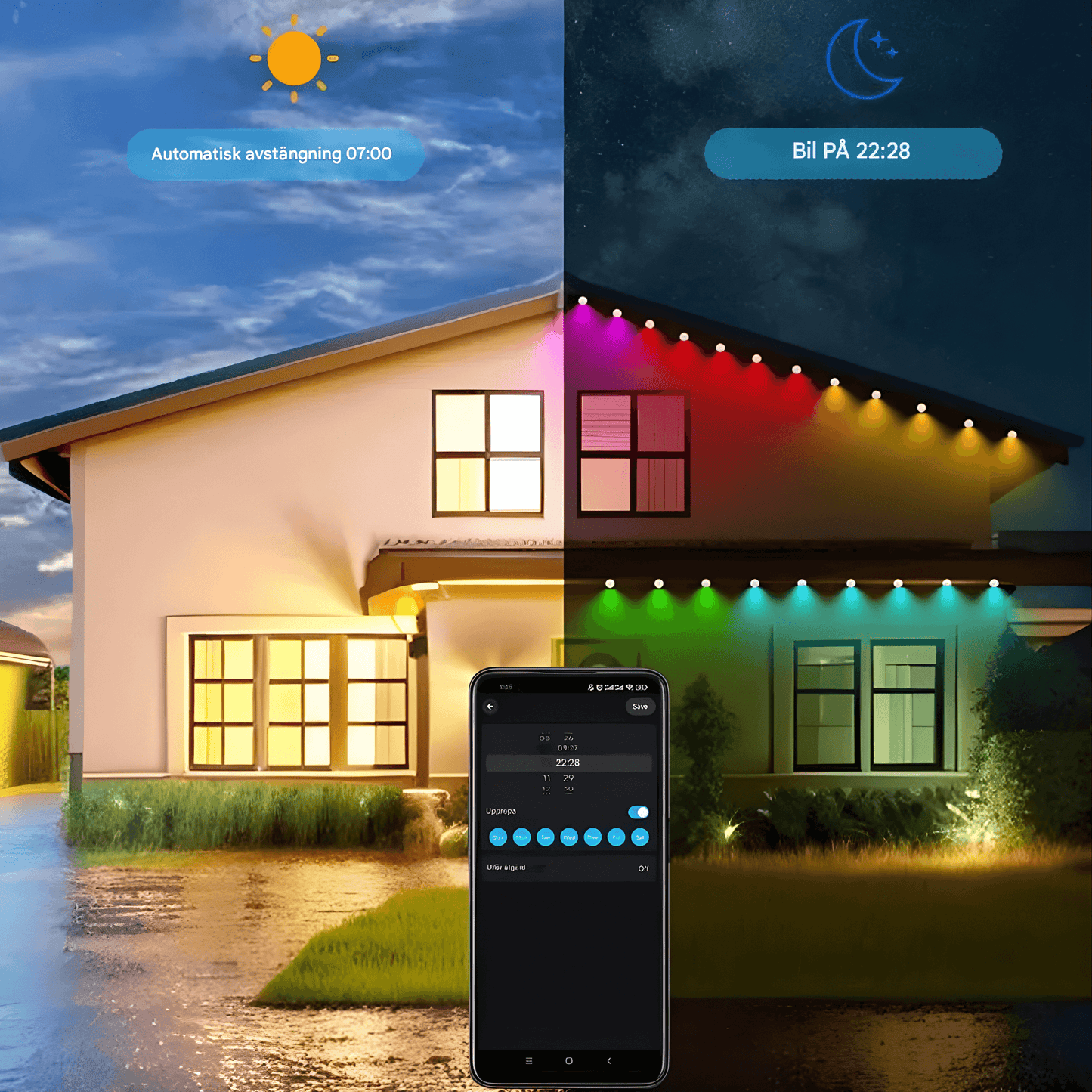 INFINITY LINE – Vattentålig 15 Meter LED-ljusslinga för Utomhusbruk med Appstyrning, 54 Scenlägen