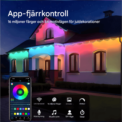 INFINITY LINE – Vattentålig 15 Meter LED-ljusslinga för Utomhusbruk med Appstyrning, 54 Scenlägen