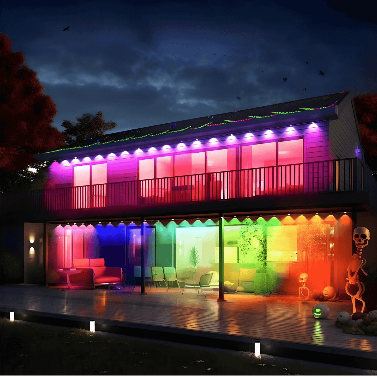 INFINITY LINE – Vattentålig 15 Meter LED-ljusslinga för Utomhusbruk med Appstyrning, 54 Scenlägen