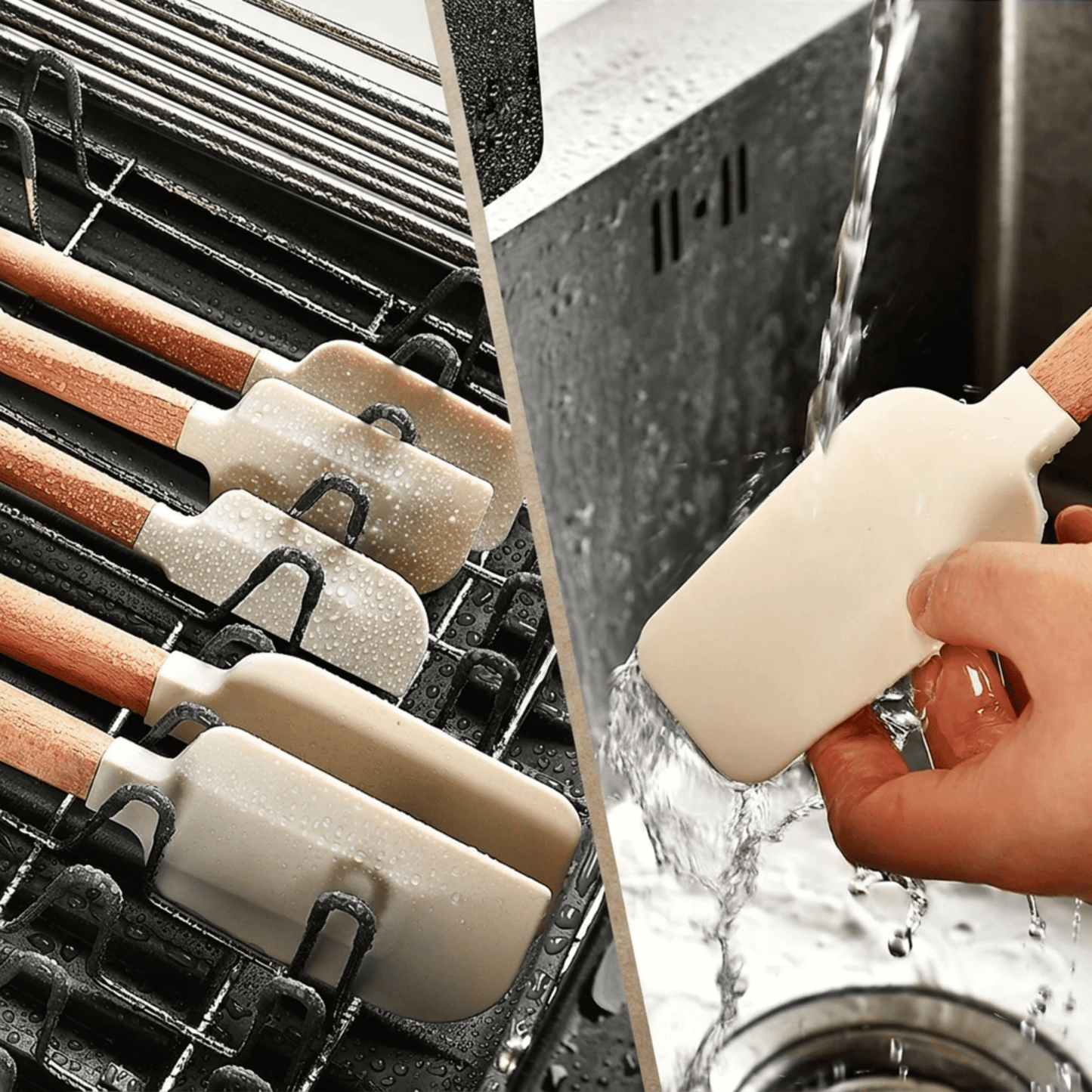 FRODE – 5-pack Silikonskrapar med Trähandtag för Bakning, Tårtor och Köksarbete