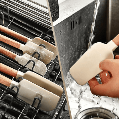 FRODE – 5-pack Silikonskrapar med Trähandtag för Bakning, Tårtor och Köksarbete