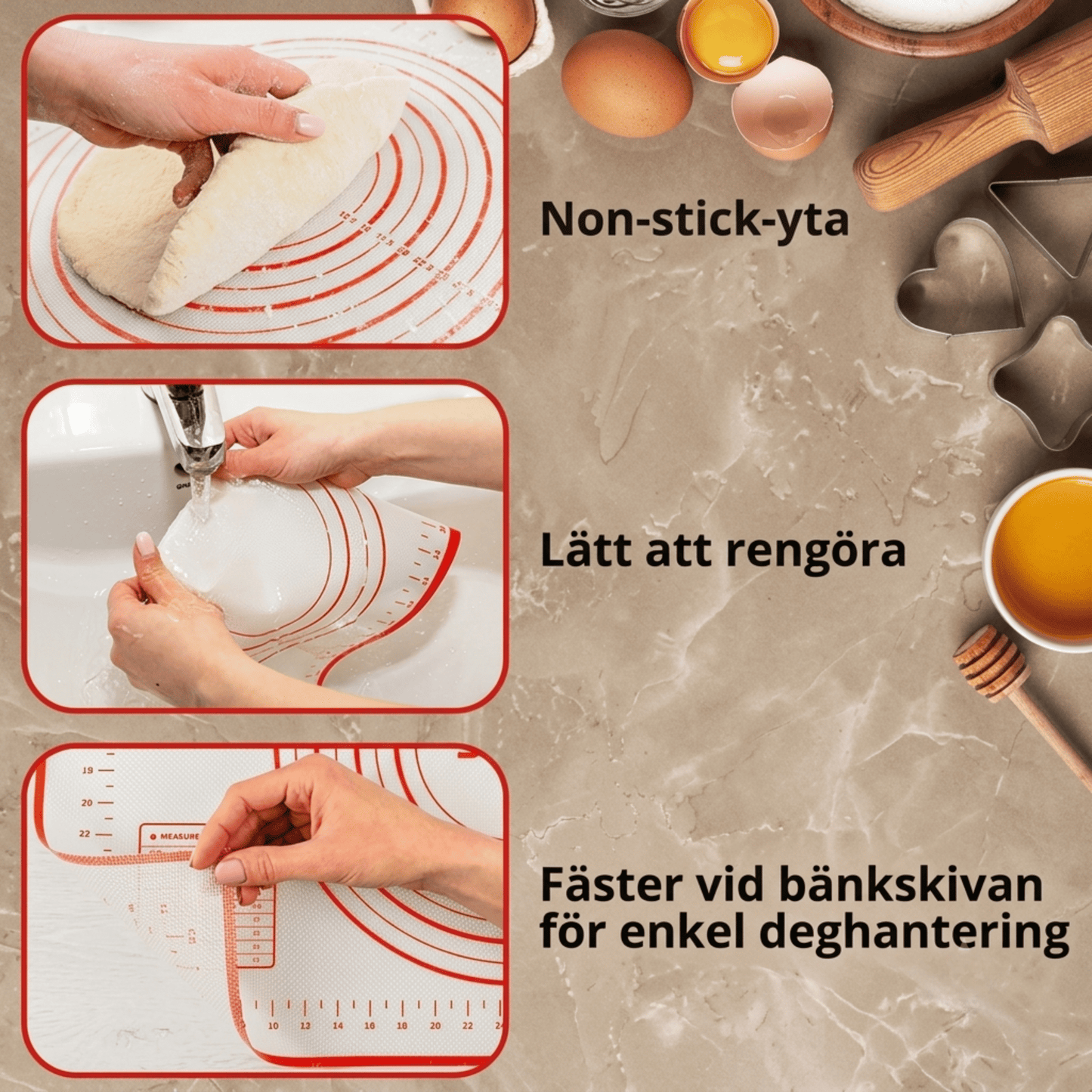 HELGE – Silikonbakmatta med Måttmarkeringar för Deg, Pizza och Bakverk – Flera Storlekar
