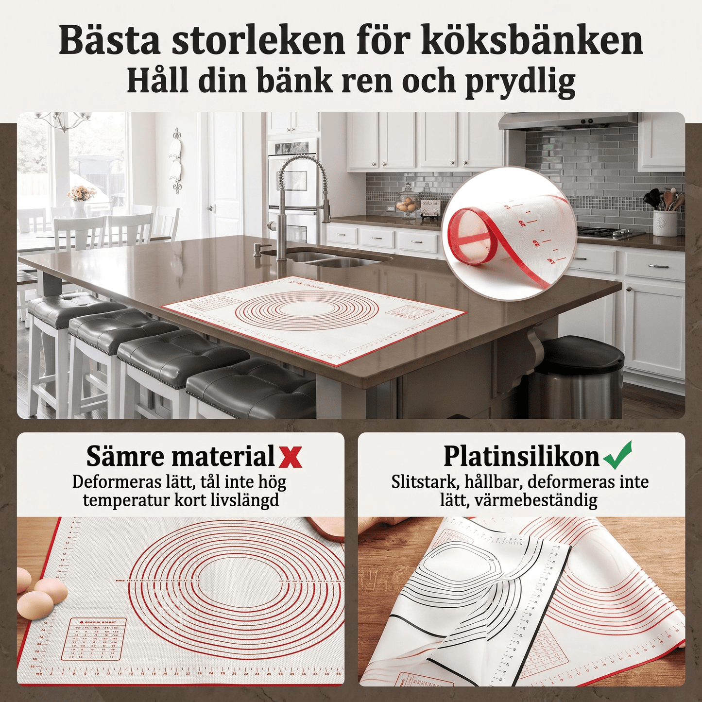 HELGE – Silikonbakmatta med Måttmarkeringar för Deg, Pizza och Bakverk – Flera Storlekar