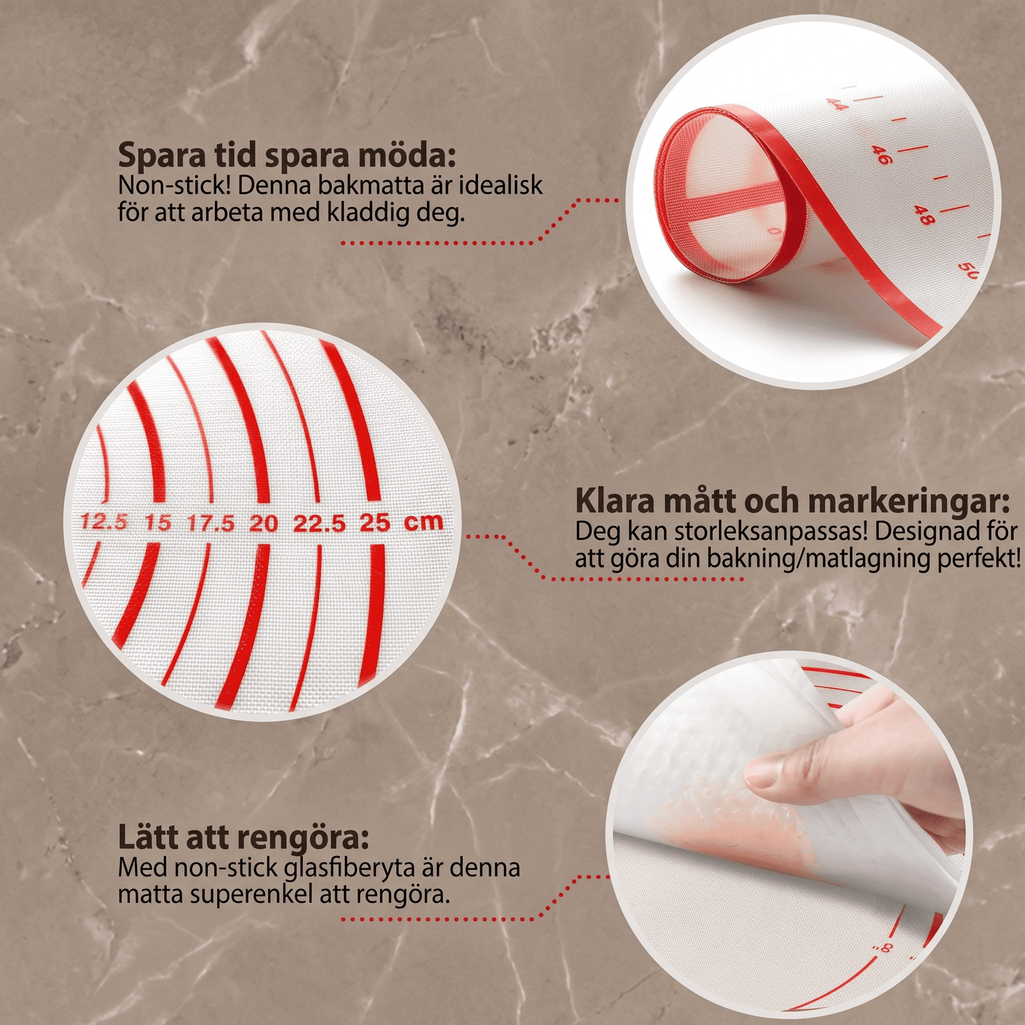 HELGE – Silikonbakmatta med Måttmarkeringar för Deg, Pizza och Bakverk – Flera Storlekar