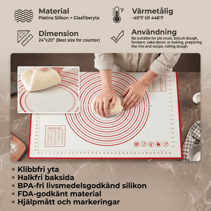 HELGE – Silikonbakmatta med Måttmarkeringar för Deg, Pizza och Bakverk – Flera Storlekar