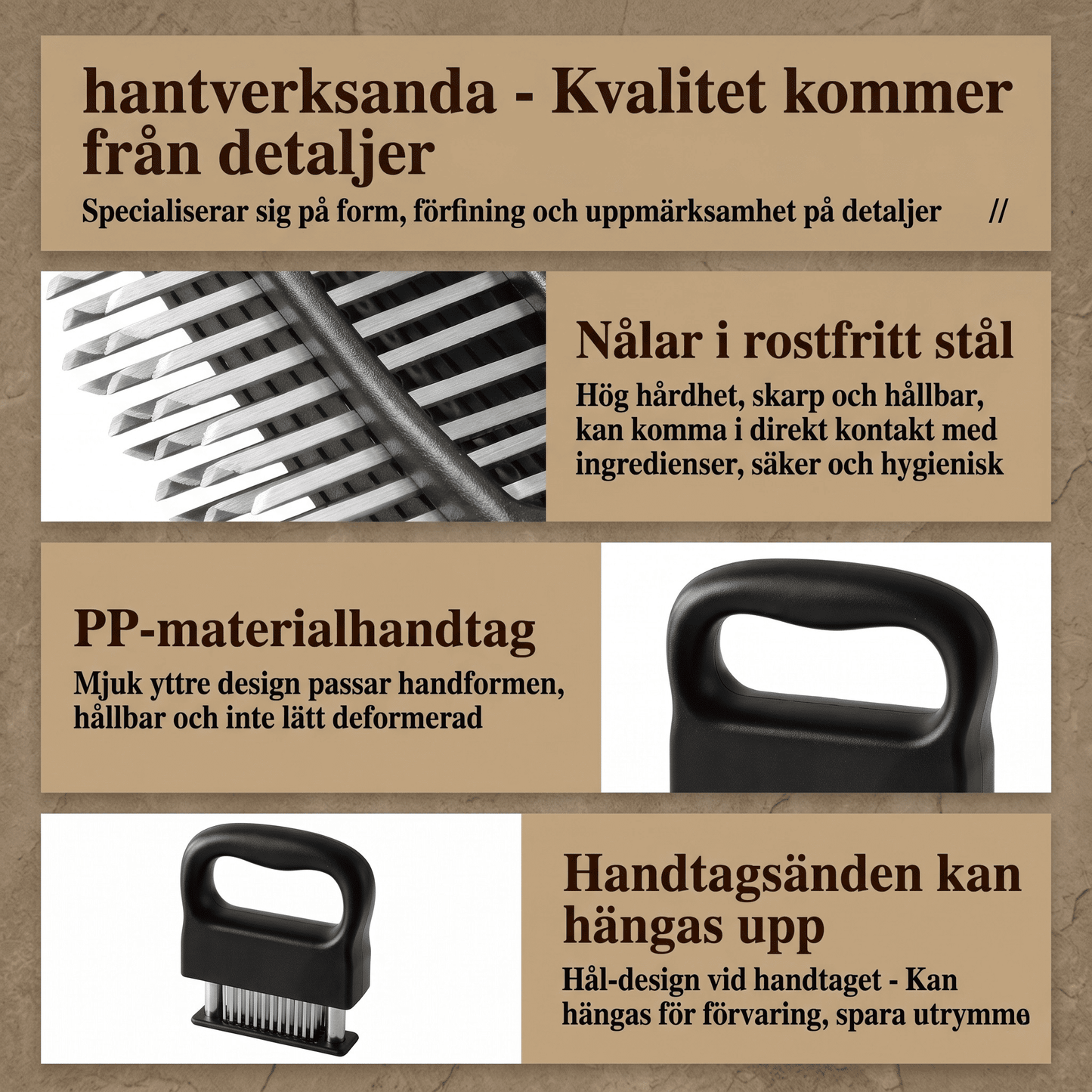 HOLGER – Köttmörare med 48 Nålar och Automatiskt Fjäderbackslag – Snabb Mörning av Biff, Fläsk och Kyckling