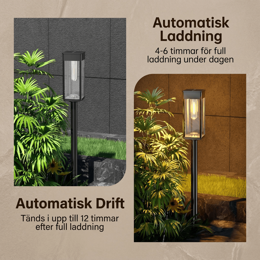LORENTZ – Retroinspirerad Soldriven Gånglampa med Varm Vit Glödtrådslys LED – Automatisk Dag/Natt-sensor